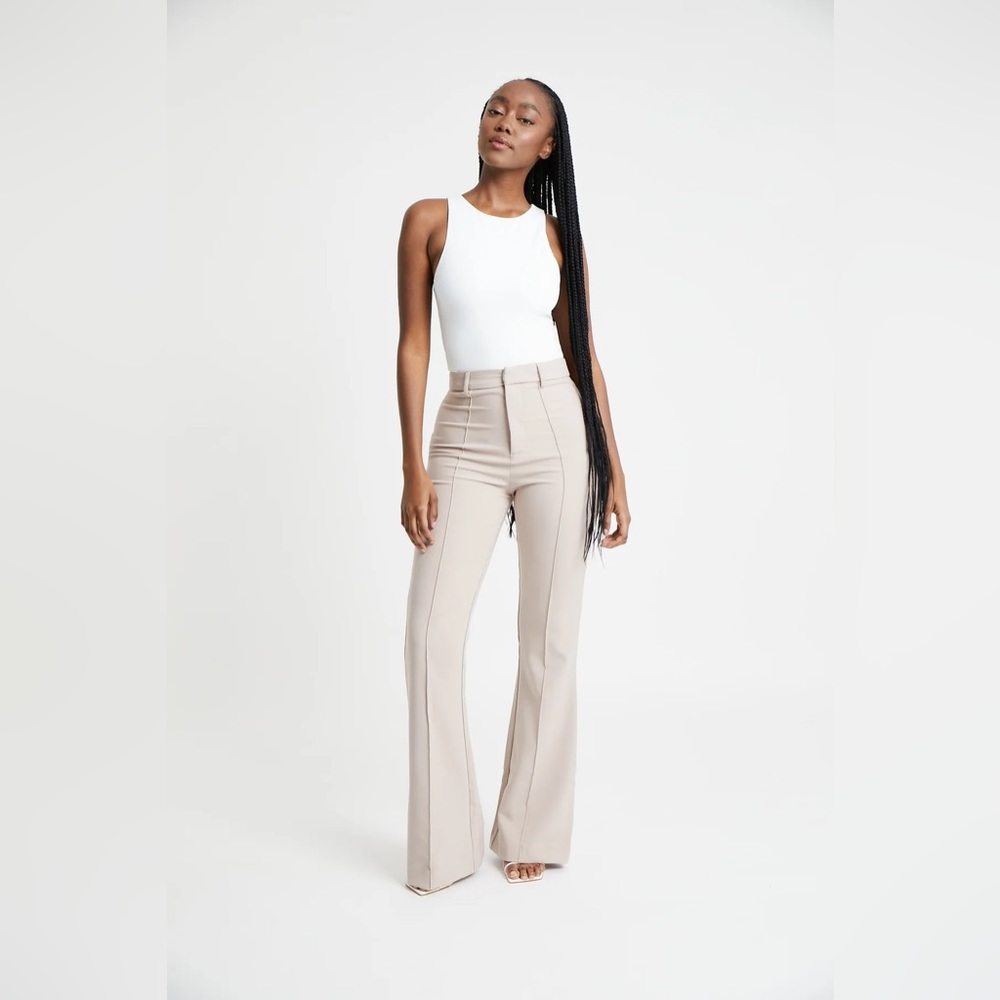 Wide Leg High-Rise Pants in Light Beige - Unbranded